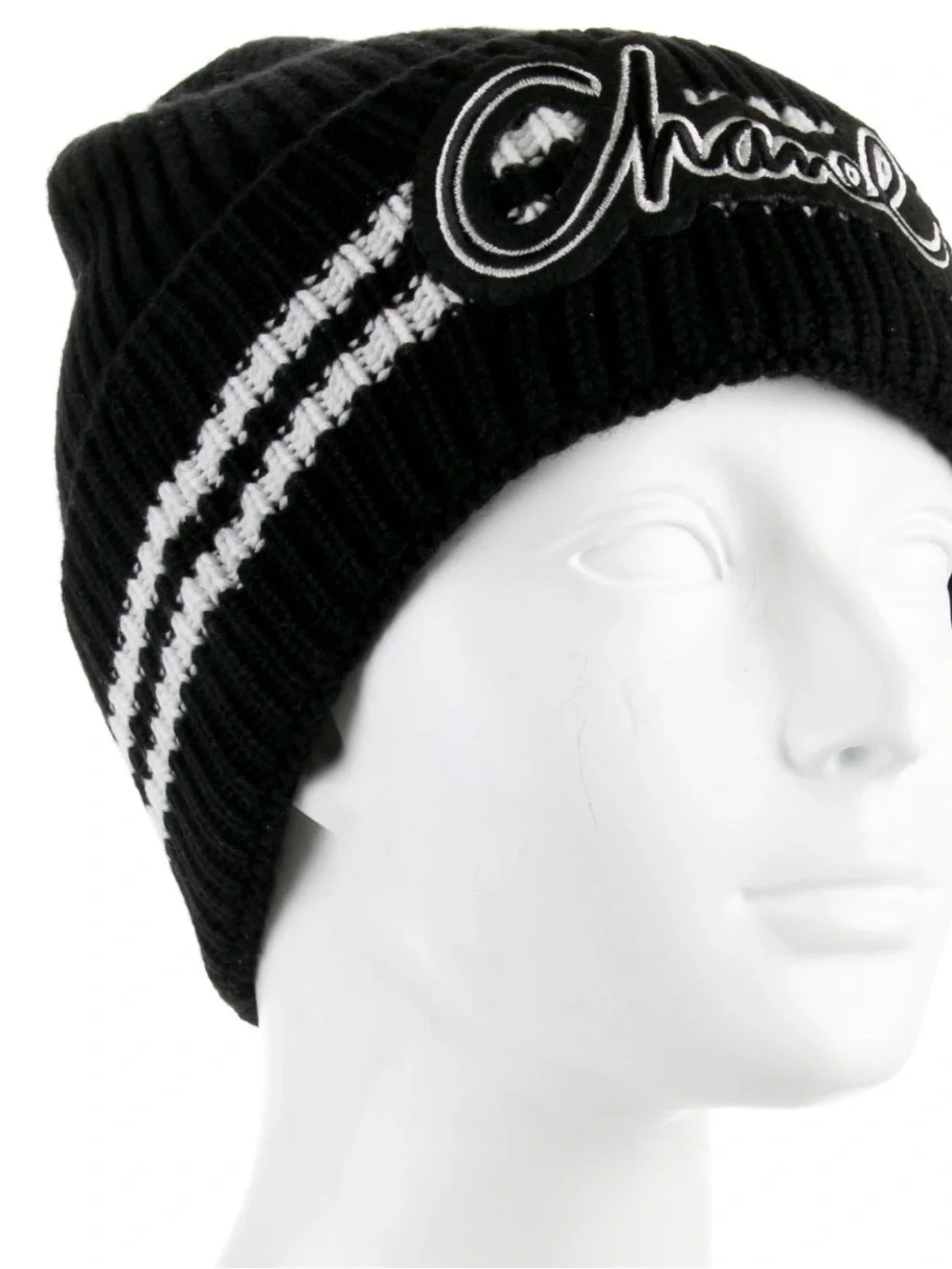 🖤 Double C Designer Black White Script Spell Out Beanie Winter Hat Cap
